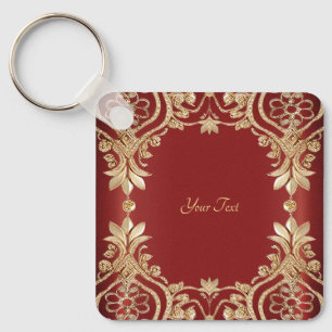 Porte-clés floral rouge or moderne
