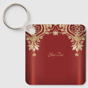 Porte-clés floral rouge or moderne
