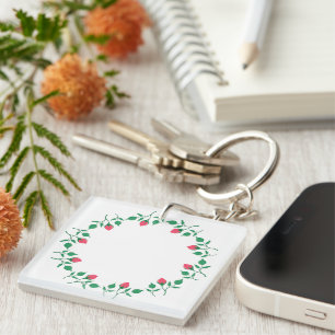 Porte-clés Floral round frame with pink rose flowers
