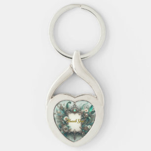 Porte-clés Floral Steampunk Mariage vert et argent