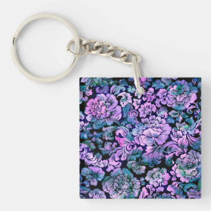 Porte-clés Floral stylisé en violet