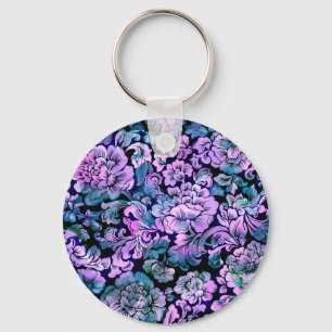 Porte-clés Floral stylisé en violet