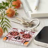 Porte-clés Floral Sugar Skull Day of the Dead Art (Devant Droit)