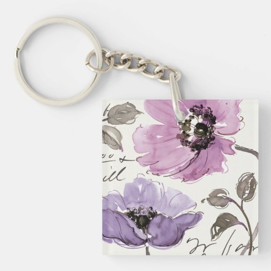 Porte-clés Floral Valse Plum Aquarelle Fleurs (Devant)