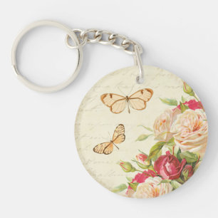 Porte-clés floral vintage roses et papillons