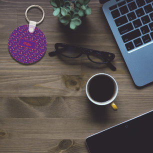 Porte-clés Floral violet motif fleur sauvage nom Porte - clé