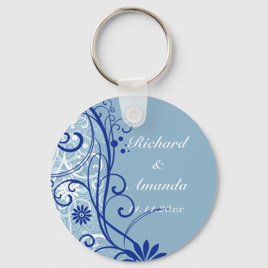 Porte-clés Flore bleu Mariage (Recto)