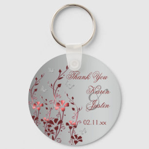 Porte-clés Flore rouge et argent avec Porte - clé de papillon