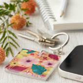 Porte-clés Flore tropicale chaude avec Feuilles rouges et ver (Devant Droit)