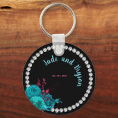 Porte-clés Flore Turquoise et Mauve Elegant Rhinestone (Recto)