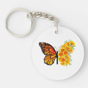 Porte-clés Flower Butterfly with Yellow California Poppy