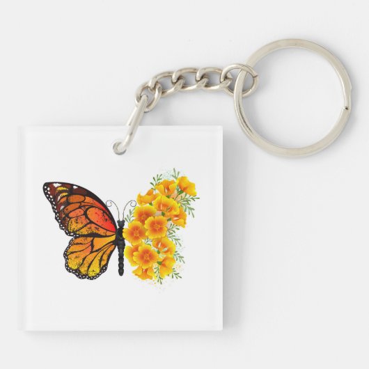 Porte-clés Flower Butterfly with Yellow California Poppy (Dos)