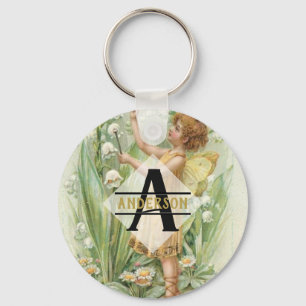 Porte-clés Flower Fairy Snowbells Vintage Art monogram Named