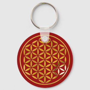 Porte-clés Flower Of Life 1 - Timbre Or rouge foncé