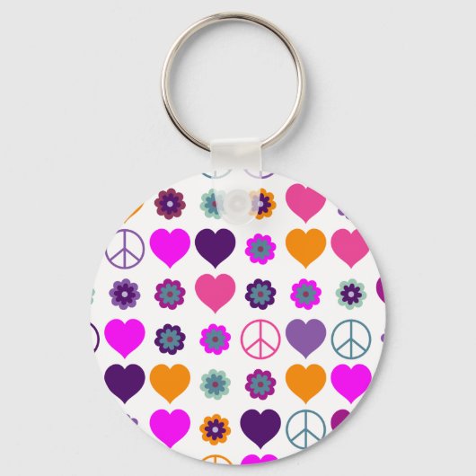 Porte-clés Flower Power Heart Peace Motif + votre backgr. (Recto)