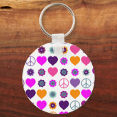 Porte-clés Flower Power Heart Peace Motif + votre backgr. (Recto)