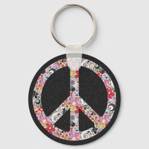 Porte-clés Flower Power Paix I éclaboussure noire