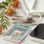 Porte-clés Fluffy Kitten avec Blue Bow à la pâtisserie (Devant droit)