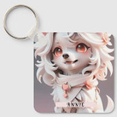 Porte-clés Fluffy Rose Et Blanc Chiot Personnalisé (Recto)