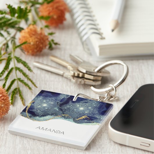 Porte-clés Fluide Abstrait d'alcool Encre or Parties scintill (Devant Droit)