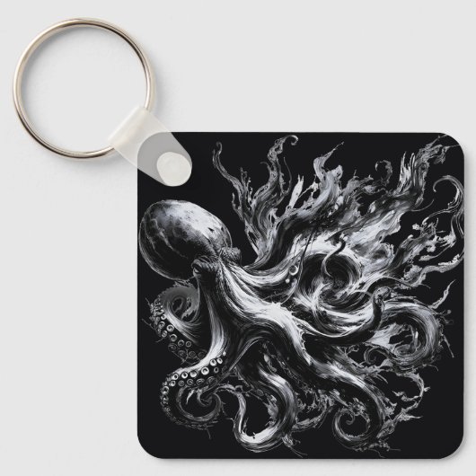 Porte-clés Fluidé d'encre abstrait Pieuvre Kraken (Recto)