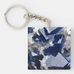 Porte-clés Fluorite et Calcite Minérale Deep Blue Photographi