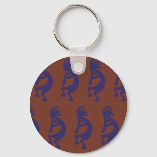 Porte-clés Flûte Jouer Kokopelli Figure - Bleu sur rouille Ro (Recto)
