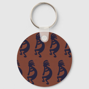 Porte-clés Flûte Jouer Kokopelli Figure, Noir sur Rouille Rou