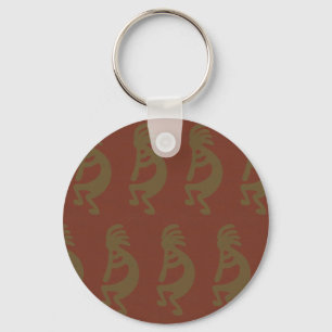 Porte-clés Flûte Jouer Kokopelli Figure, Vert sur Rouille Rou