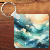 Porte-clés Flux d'océan doré Vagues abstraites (Recto)