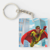 Porte-clés Flying Superhero Comic Style rouge et jaune héros (Devant)