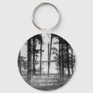 Porte-clés Foggy Trees At Table Rock Grayscale Bible Verse