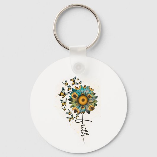 Porte-clés Foi Fleurs de soleil papillons chrétien Religieux (Recto)
