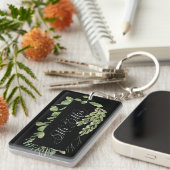 Porte-clés Foliage simple/ M. & Mme / Mariage Date (Devant droit)
