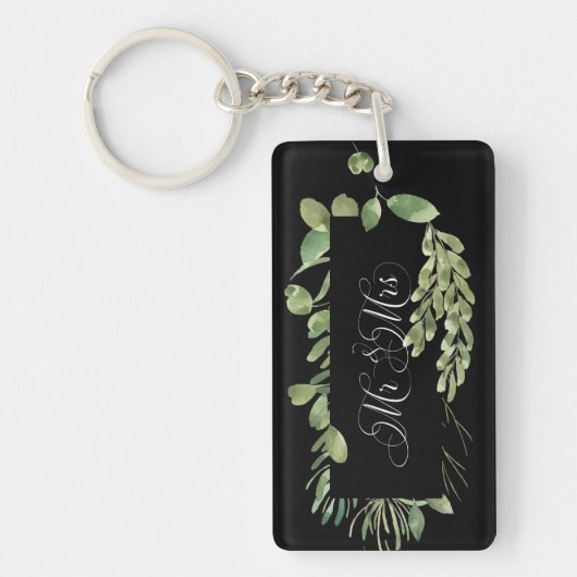 Porte-clés Foliage simple/ M. & Mme / Mariage Date (Devant)