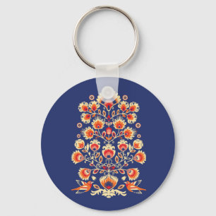 Porte-clés 💙 💛 🧡 Folklore aux fleurs jaunes et aux oiseaux