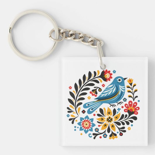 Porte-clés Folksy Bluebird et Fleur sauvage (Devant)