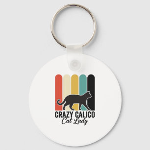 Porte-clés Folle Dame au Chat Calico Vintage Design Rétro Cha