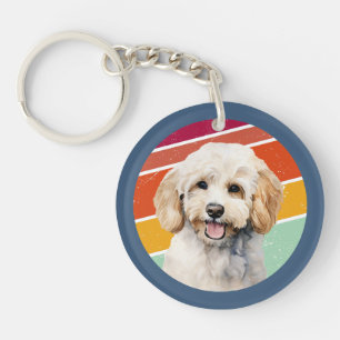 Porte-clés Fond Rétro Chien Caniche Blanc Mignon