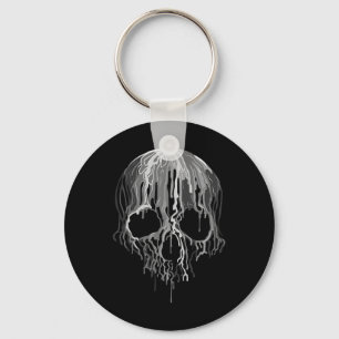 Porte-clés Fonte crâne noir blanc Art graphique Halloween