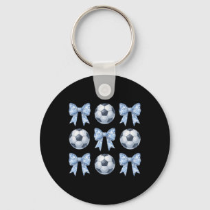 Porte-clés Football Coquette Toile Bleu Nœud Maman de Footbal