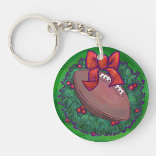 Porte-clés Football en couronne de Noël sur vert