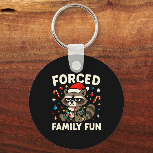 Porte-clés Forced Family Fun – Funny Sarcastic Raccoon Xmas C (Recto)