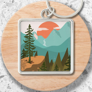 Porte-clés Forêt Abstraite Moderne, Montagnes et Lever de Sol