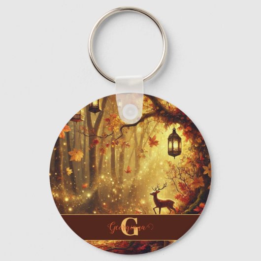 Porte-clés Forêt automnale dorée personnalisée (Recto)