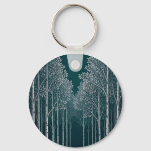 Porte-clés Forêt d'arbres blancs et bouleaux de teinte sarcel