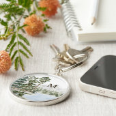 Porte-clés Forêt de pins verts et lac monogrammés (Côté)