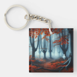 Porte-clés Forêts éffrayantes d'automne avec un fantôme