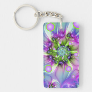Porte-clés Formes rondes spirales colorées Art fractal abstra