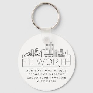 Porte-clés Fort Worth, Texas Styliszed Skyline Slogan perso